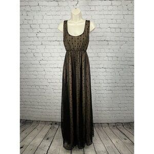 VTG Jenelle Black Nude Floral Lace Sleeveless Maxi Dress Empire Size Medium Tall